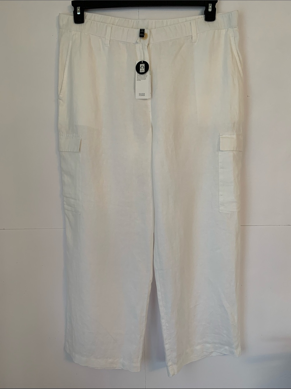 NWT Eileen Fisher White Organic Linen Cargo Wide Leg Women  Pants Size XL